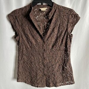 Small Michael Kors brown lace button up top Blouse